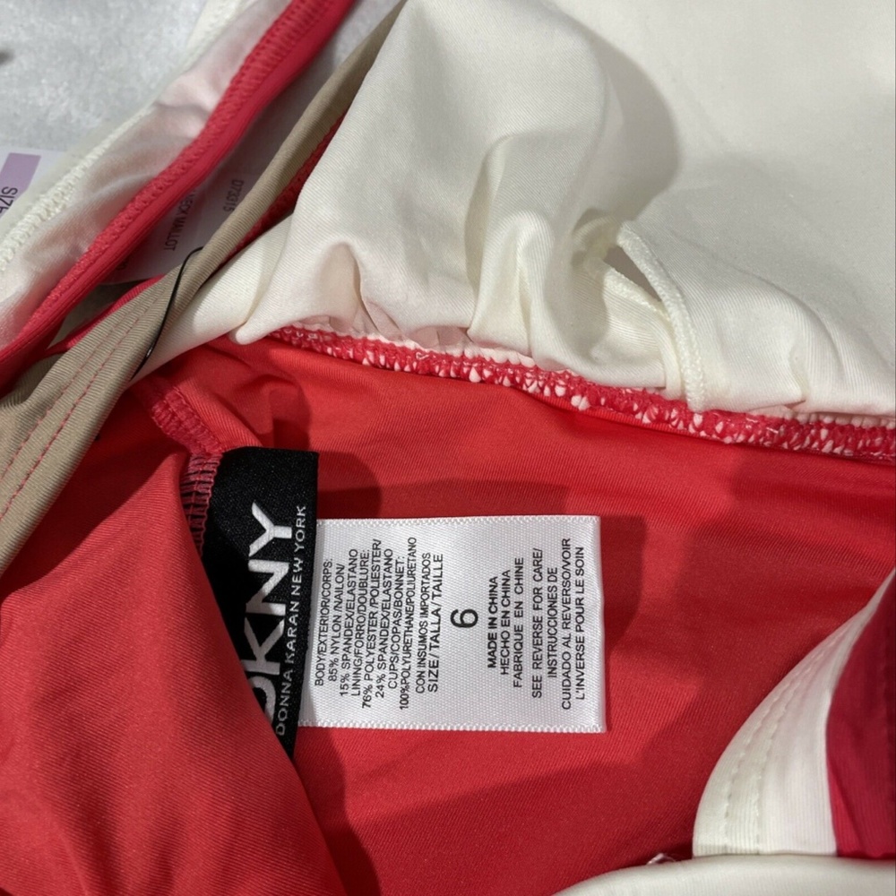 NWT DKNY [SZ 6 ] Colorblock V Neck Maillot One Piece Swimsuit‎ Coral - Picture 9 of 12